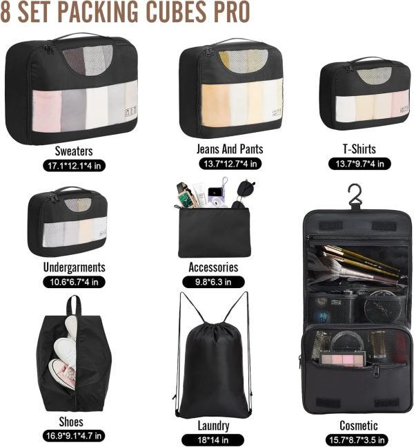 Veken 8 Set Packing Cubes for Travel, Suitcase Essentials Organizer Bags Set for... - Image 3