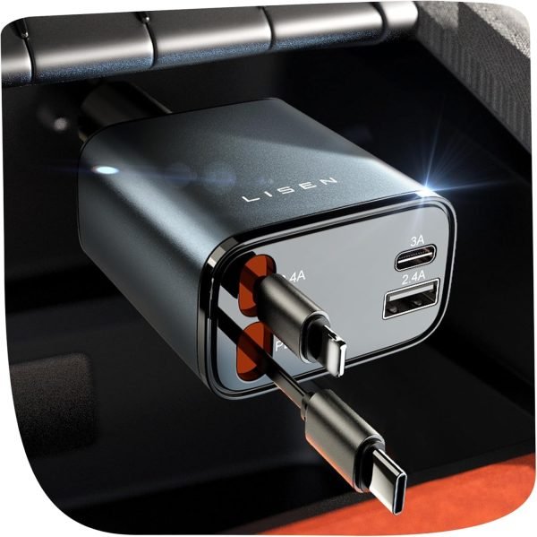 LISEN Retractable Car Charger [69W USB C Car Charger Adapter] for iPhone 16 Car ... - Image 2