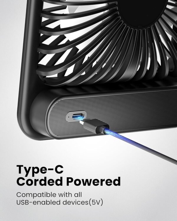 Koonie USB Desk Fan, Strong Wind Ultra Quiet Small Personal Fan with 180° Tilt F... - Image 5