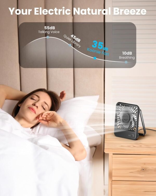 Koonie USB Desk Fan, Strong Wind Ultra Quiet Small Personal Fan with 180° Tilt F... - Image 6