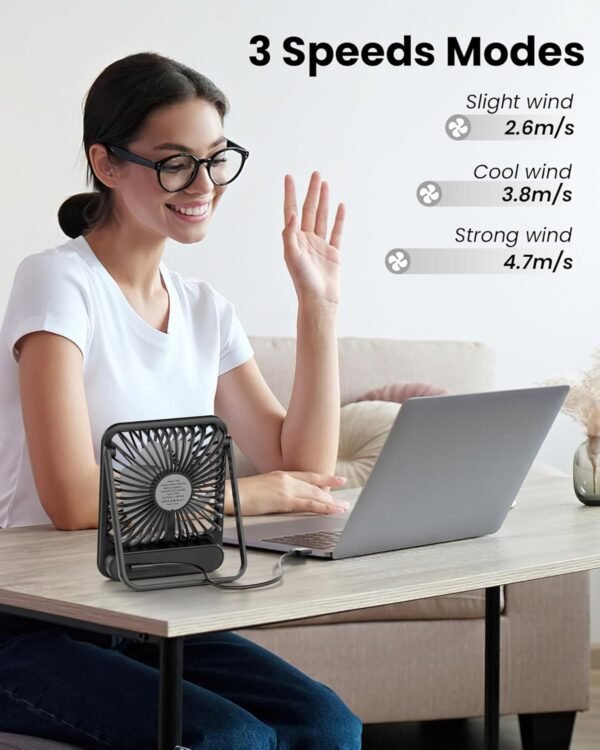 Koonie USB Desk Fan, Strong Wind Ultra Quiet Small Personal Fan with 180° Tilt F... - Image 7
