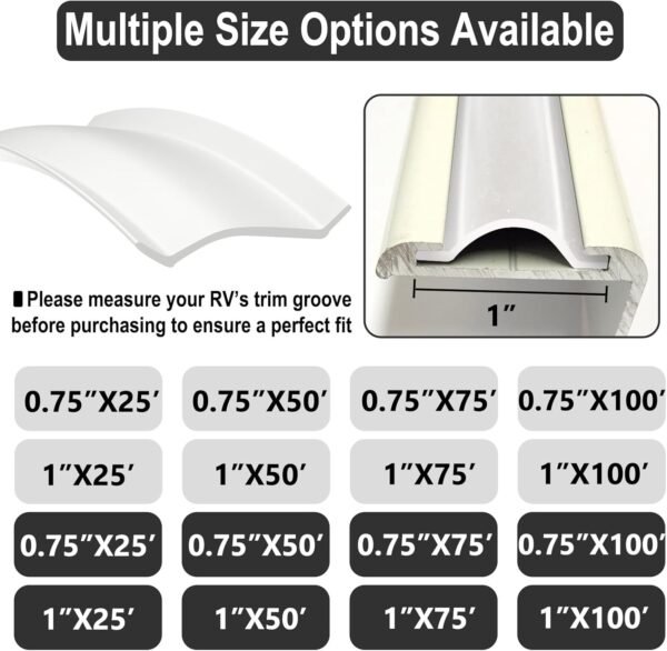 RV Trim Molding Insert 1'' Heavy-Duty Vinyl Trim Insert, RV Weather Stripping Ex... - Image 3