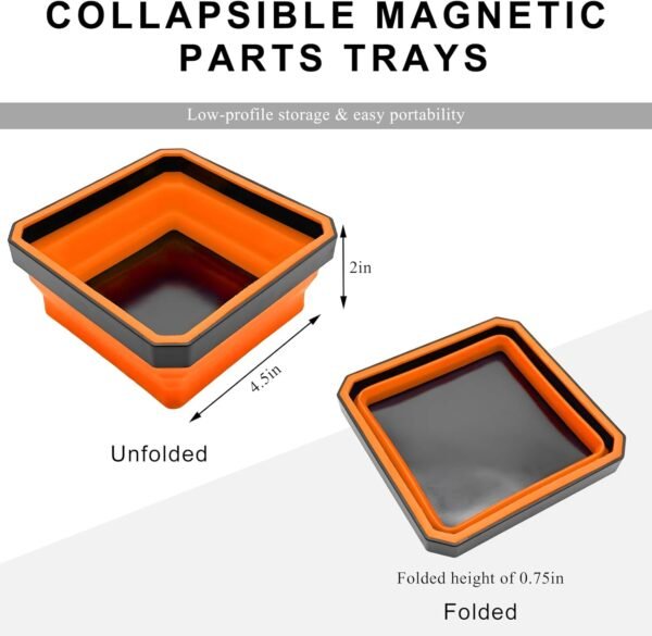 Collapsible Magnetic Parts Tray, 4.5 Inch Foldable Silicone Bowls with Double-Si... - Image 3