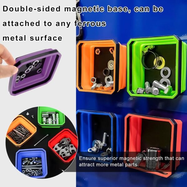 Collapsible Magnetic Parts Tray, 4.5 Inch Foldable Silicone Bowls with Double-Si... - Image 5