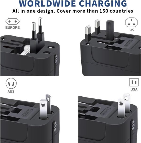 Travel Adapter with USB C, Universal All in One Worldwide Travel Adapter Power C... - Image 4