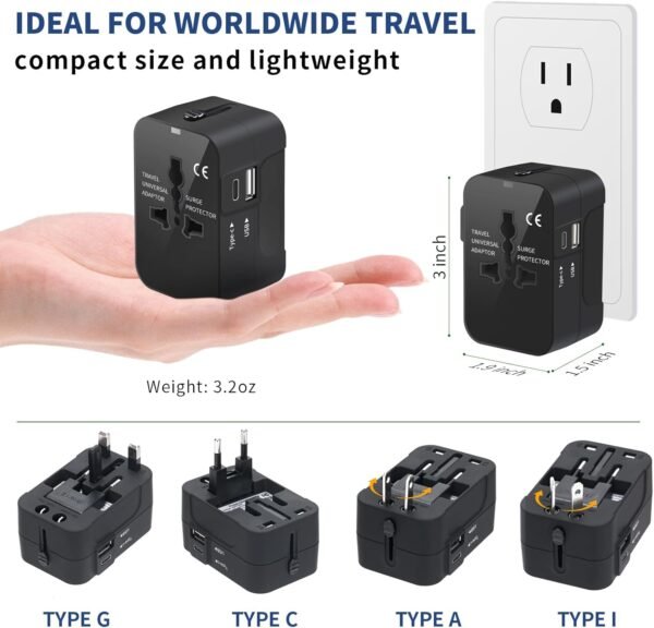 Travel Adapter with USB C, Universal All in One Worldwide Travel Adapter Power C... - Image 6