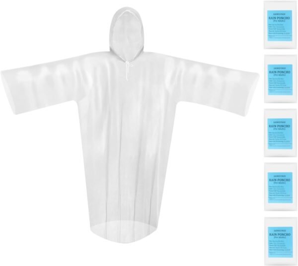 Disposable Rain Ponchos For Adults- Transparent Waterproof Ponchos With Hood,Eme... - Image 2