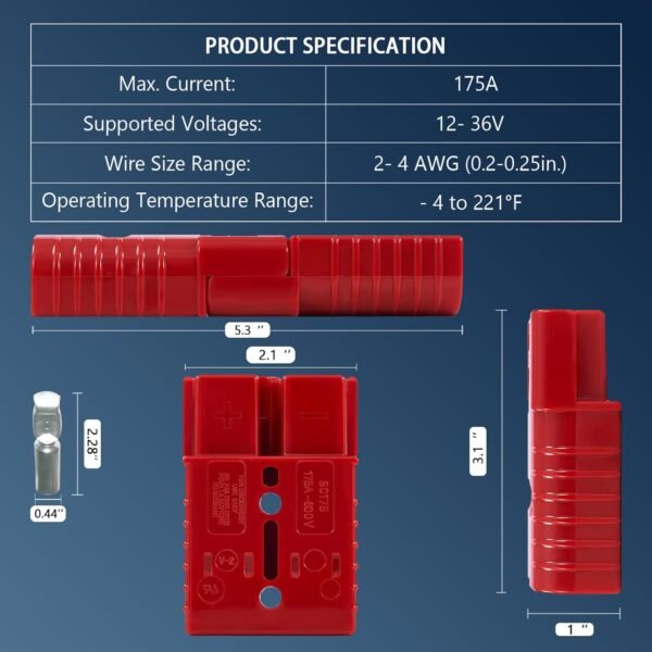 Anderson Connector 4 Pcs, 175 Amp 12v Batteries Quick Connect/Disconnect Plug Ki... - Image 3