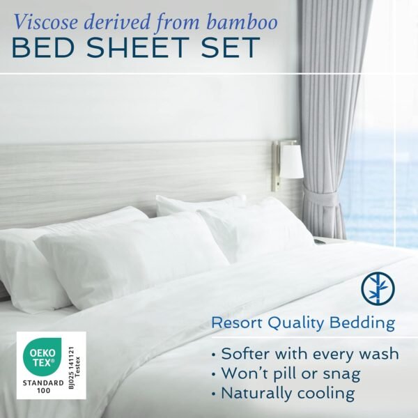 Hotel Sheets Direct 4 Piece Bed Sheet Set Queen Size, 100% Viscose Derived from ... - Image 3