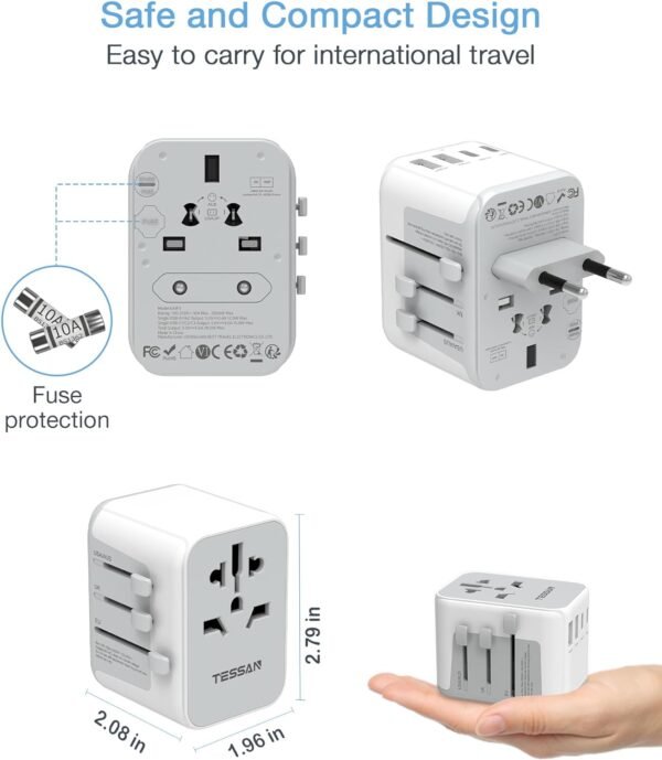 TESSAN Universal Travel Adapter, International Power Adapter 5.6A 3 USB C 2 USB ... - Image 6