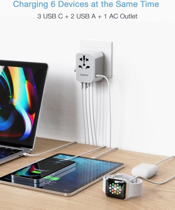 TESSAN Universal Travel Adapter, International Power Adapter 5.6A 3 USB C 2 USB ... - Image 7
