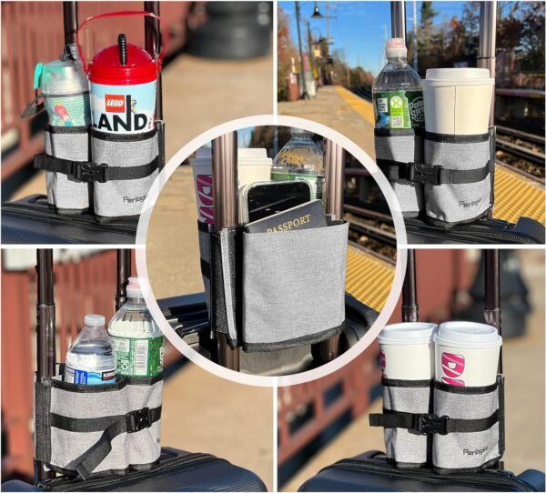Perilogics Luggage Travel Cup Holder Hands Free Drink Caddy for Suitcase Handle.... - Image 5