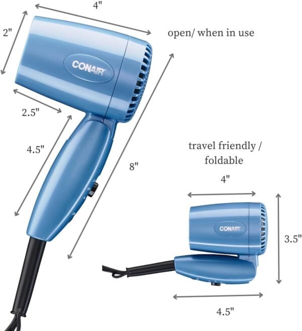 Conair Travel Hair Dryer with Dual Voltage, 1600W Compact Hair Dryer with Foldin... - Image 7