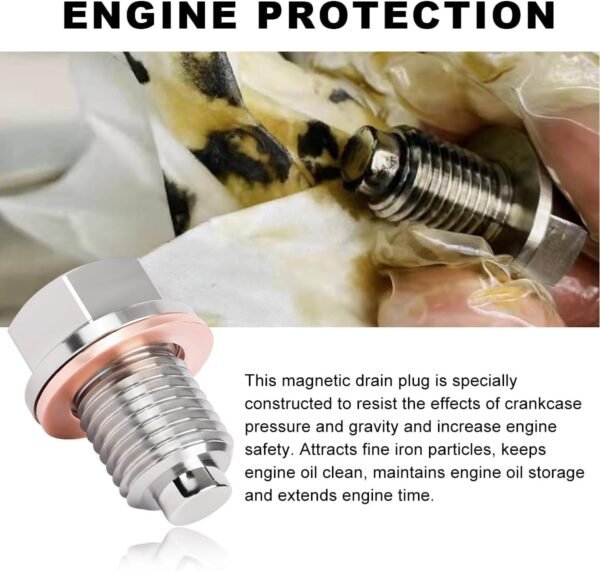M12×1.5 Magnetic Sump Drain Nut Bolt, Stainless Steel Oil Drain Plug with 5 Copp... - Image 6