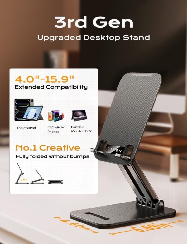 LISEN Tablet Stand for iPad Stand Holder Office Desk Accessories, Foldable iPad ... - Image 3