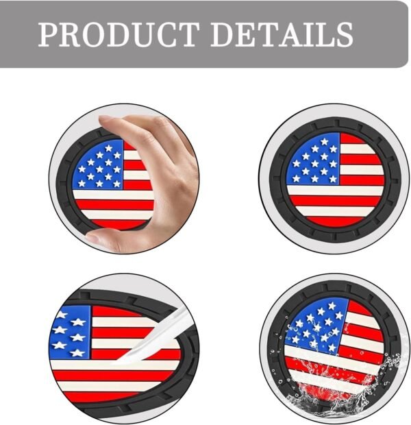 4 PCS Car Cup Holder Coasters, 2.75" American Flag Insert Car Cup Coaster, Non-S... - Image 4