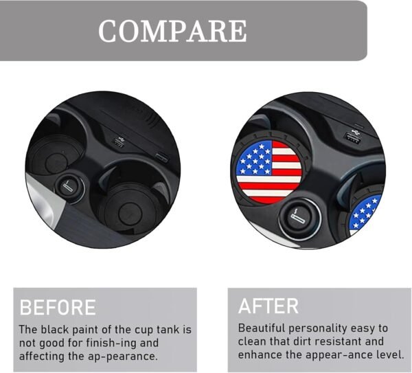 4 PCS Car Cup Holder Coasters, 2.75" American Flag Insert Car Cup Coaster, Non-S... - Image 5