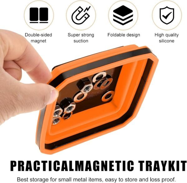 2 PCS Collapsible Magnetic Parts Tray, 4.5 Inch Foldable Magnetic Square Silicon... - Image 4