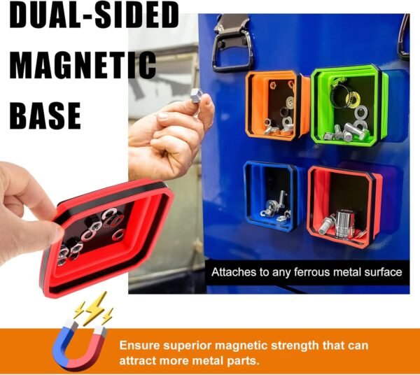 2 PCS Collapsible Magnetic Parts Tray, 4.5 Inch Foldable Magnetic Square Silicon... - Image 5