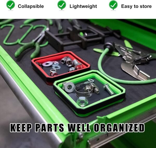 2 PCS Collapsible Magnetic Parts Tray, 4.5 Inch Foldable Magnetic Square Silicon... - Image 6