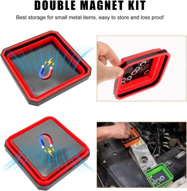 2 PCS Collapsible Magnetic Parts Tray, 4.5 Inch Foldable Magnetic Square Silicon... - Image 7
