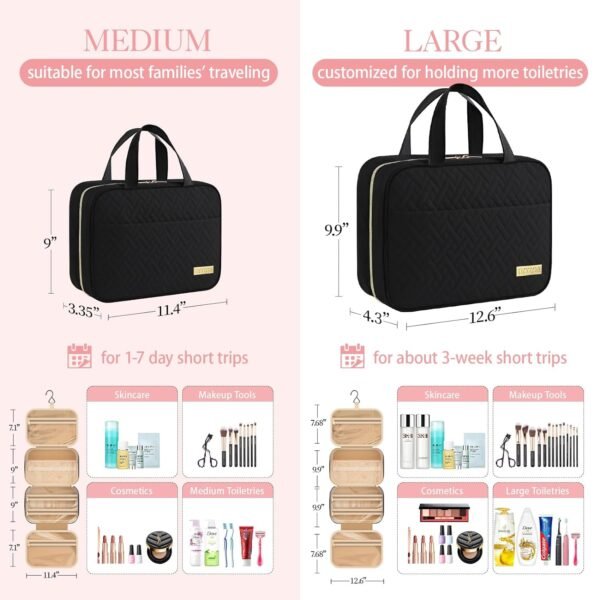 HOTOR Travel Toiletry Bag - Toiletry Bag w/Hanging Hook - Spacious Toiletry Bag ... - Image 3