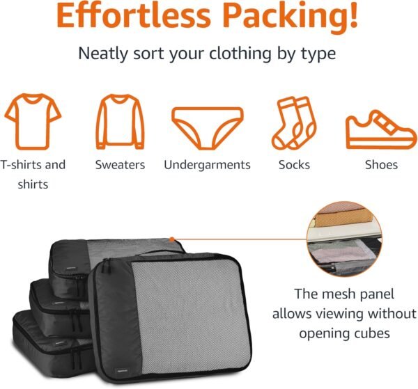 Amazon Basics Large Packing Cubes for Travel, Packing Organizers, 4-Piece-Set Wi... - Image 3