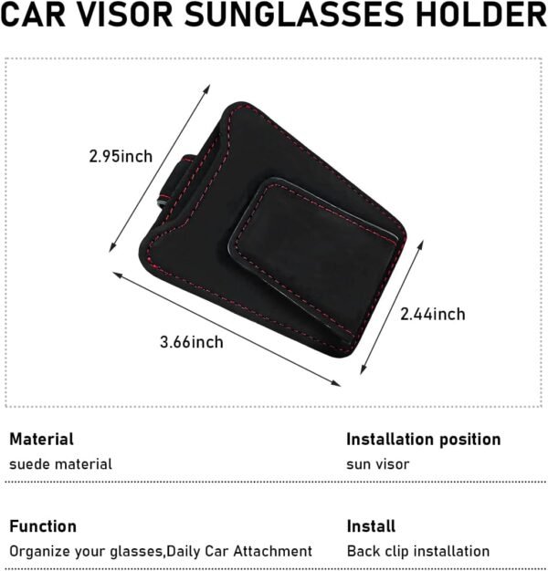 Sunglasses Holder for Car Sun Visor, Magnetic Leather Eyeglass Hanger Clip with ... - Image 3