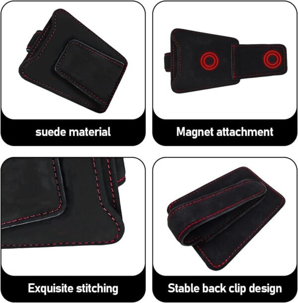 Sunglasses Holder for Car Sun Visor, Magnetic Leather Eyeglass Hanger Clip with ... - Image 4
