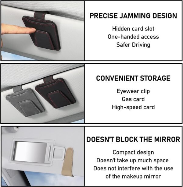 Sunglasses Holder for Car Sun Visor, Magnetic Leather Eyeglass Hanger Clip with ... - Image 6
