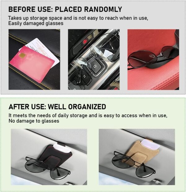 Sunglasses Holder for Car Sun Visor, Magnetic Leather Eyeglass Hanger Clip with ... - Image 7