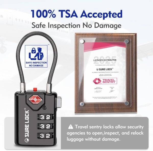 SURE LOCK TSA Compatible Travel Luggage Locks, Inspection Indicator, Easy Read D... - Image 4