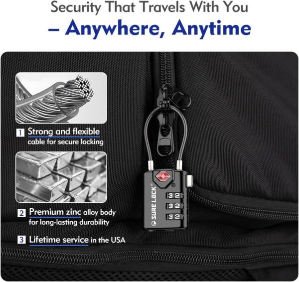 SURE LOCK TSA Compatible Travel Luggage Locks, Inspection Indicator, Easy Read D... - Image 5