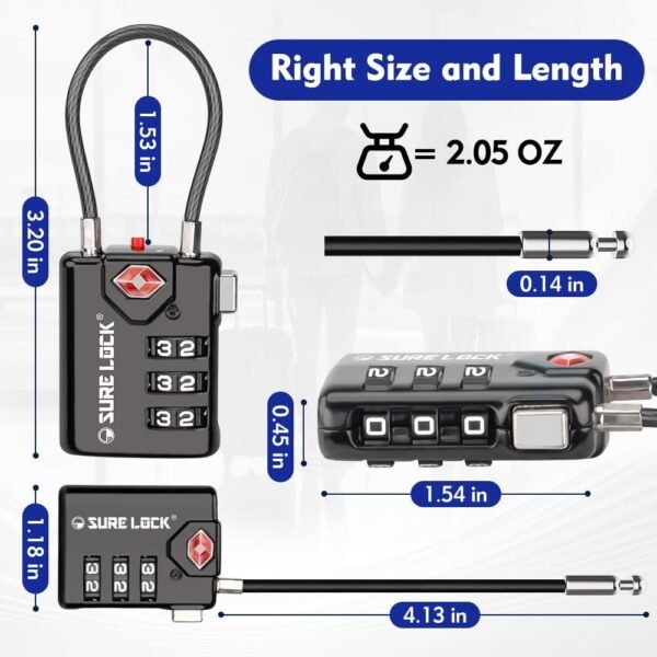 SURE LOCK TSA Compatible Travel Luggage Locks, Inspection Indicator, Easy Read D... - Image 8
