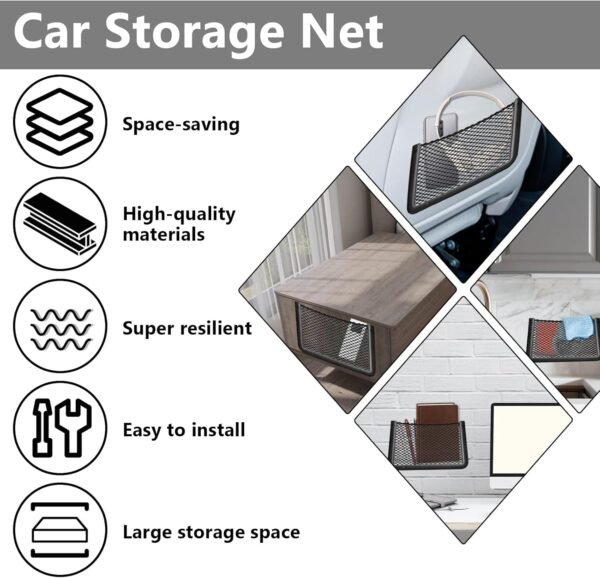 2 PCS Car Net Pocket, ABS Plastic Frame Cargo Net Storage Car Pocket Phone Net, ... - Image 6