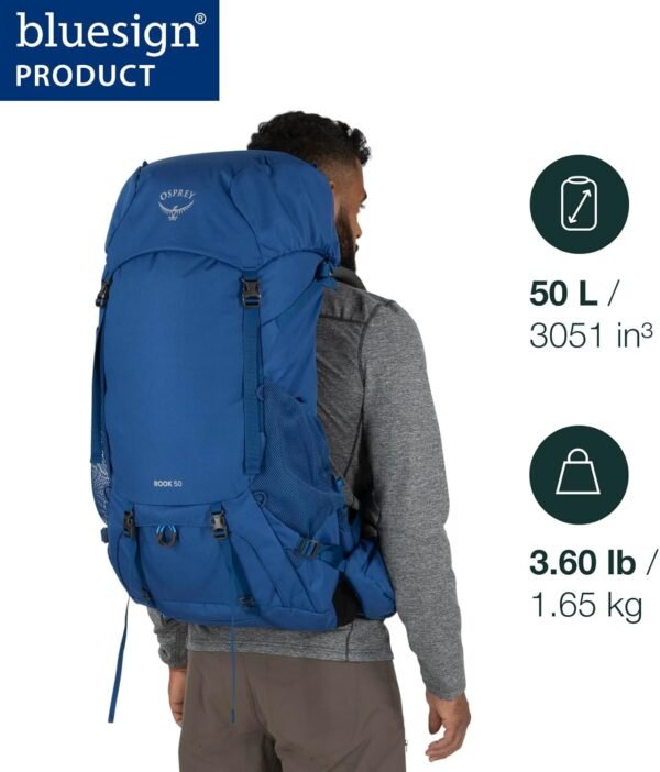Osprey Rook 50L Men's Backpacking Backpack, Astology Blue/Blue Flame - Image 3