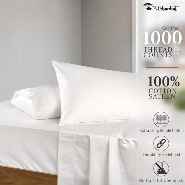 URBANHUT 1000 Thread Count Egyptian Cotton Sheets Twin Size, Long Staple Soft & ... - Image 3