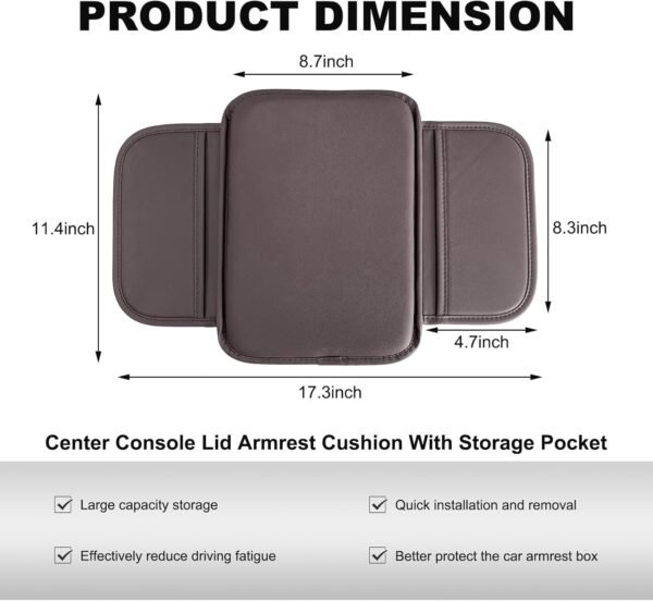 Car Center Console Cover, 11.4"×8.7" Leather Comfort Armrest Cover Cushion Pad w... - Image 3