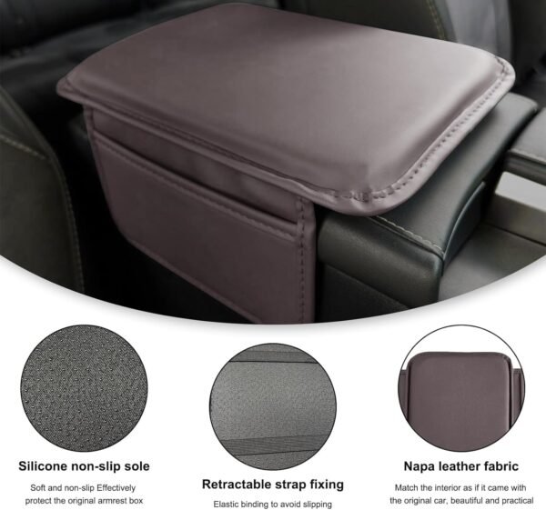 Car Center Console Cover, 11.4"×8.7" Leather Comfort Armrest Cover Cushion Pad w... - Image 4