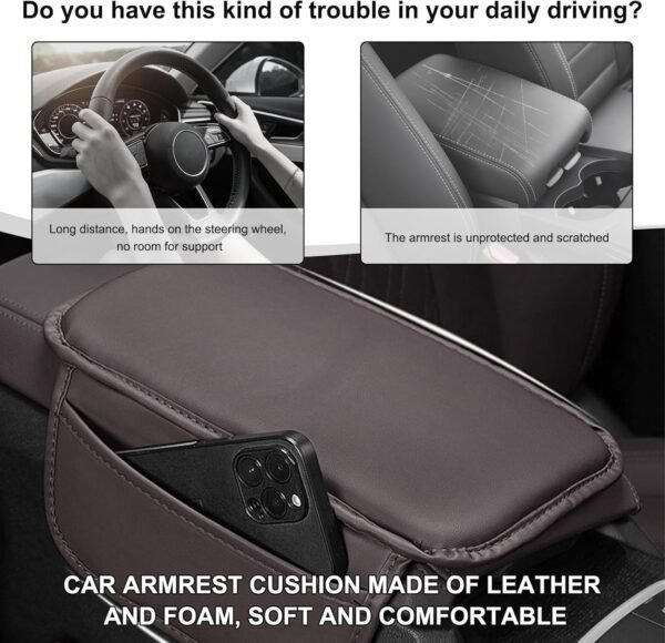 Car Center Console Cover, 11.4"×8.7" Leather Comfort Armrest Cover Cushion Pad w... - Image 5