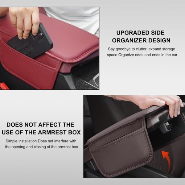 Car Center Console Cover, 11.4"×8.7" Leather Comfort Armrest Cover Cushion Pad w... - Image 6