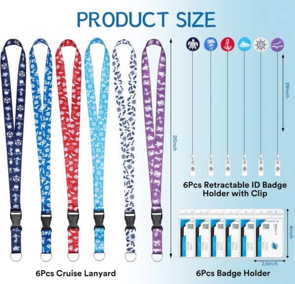 6 Pack Cruise Lanyards Set for Ship Cards, with Retractable Badge Reel Id Card H... - Image 3