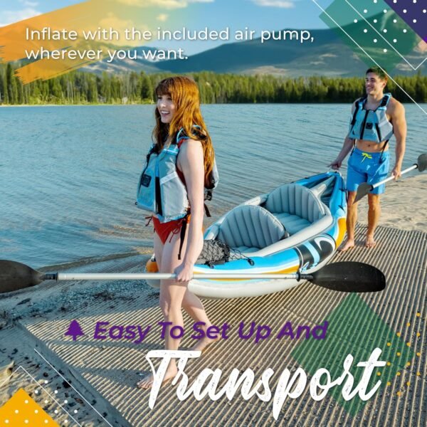 Sunlite Sports 2-Person Inflatable Kayak with Aluminum Oars (136" x 33"), High O... - Image 6