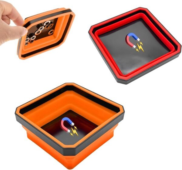 2 PCS Collapsible Magnetic Parts Tray, 4.5 Inch Foldable Magnetic Square Silicon... - Image 2