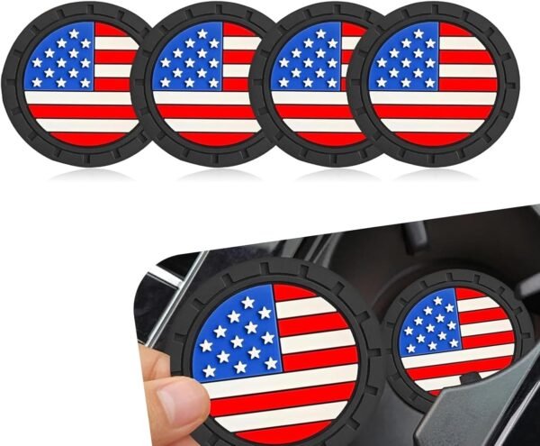 4 PCS Car Cup Holder Coasters, 2.75" American Flag Insert Car Cup Coaster, Non-S... - Image 2