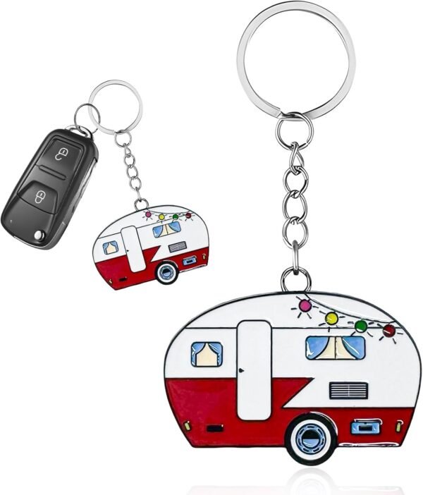 Camper Keychain, Happy RV Camper Keyring, Travel Trailers Key Chain Gift for Cam... - Image 2