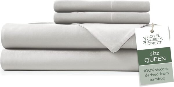 Hotel Sheets Direct 4 Piece Bed Sheet Set Queen Size, 100% Viscose Derived from ... - Image 2