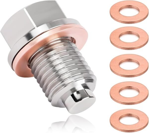 M12×1.5 Magnetic Sump Drain Nut Bolt, Stainless Steel Oil Drain Plug with 5 Copp... - Image 2