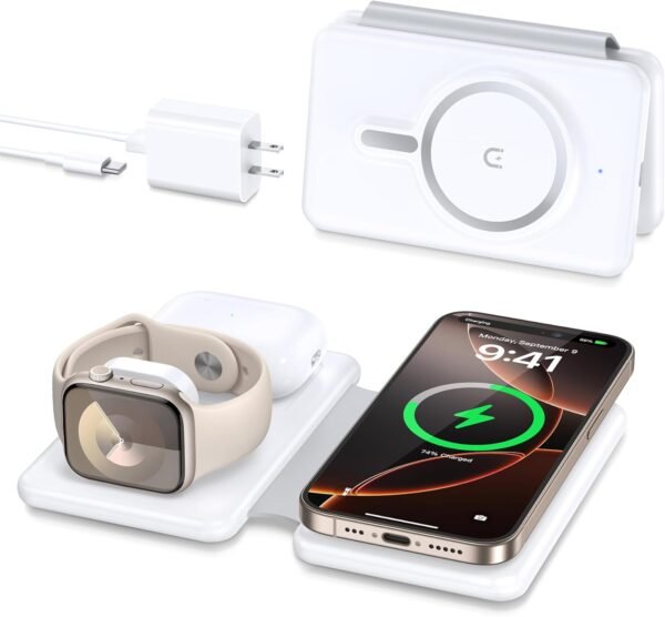 Magnetic Wireless Charger for iPhone: 3 in 1 Travel Charging Station for Apple D... - Image 2