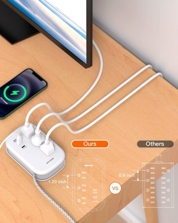 BESHON Flat Plug Power Strip, 3 Outlets with 3 USB Ports(2 USB C), Ultra Flat 3.... - Image 8